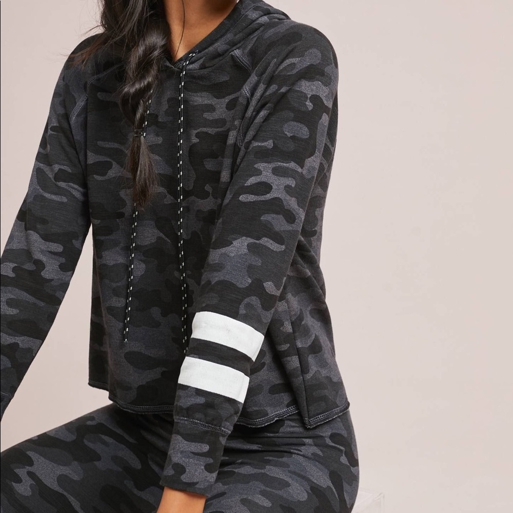 Sundry Stripes Camo Crop Hoodie